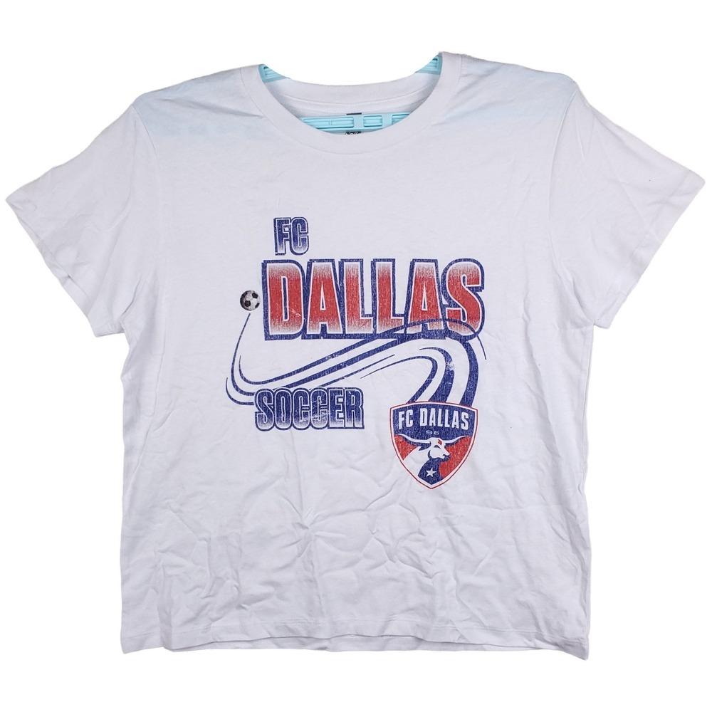 FC Dallas MLS Medium Shirt Distressed Logo Art White New